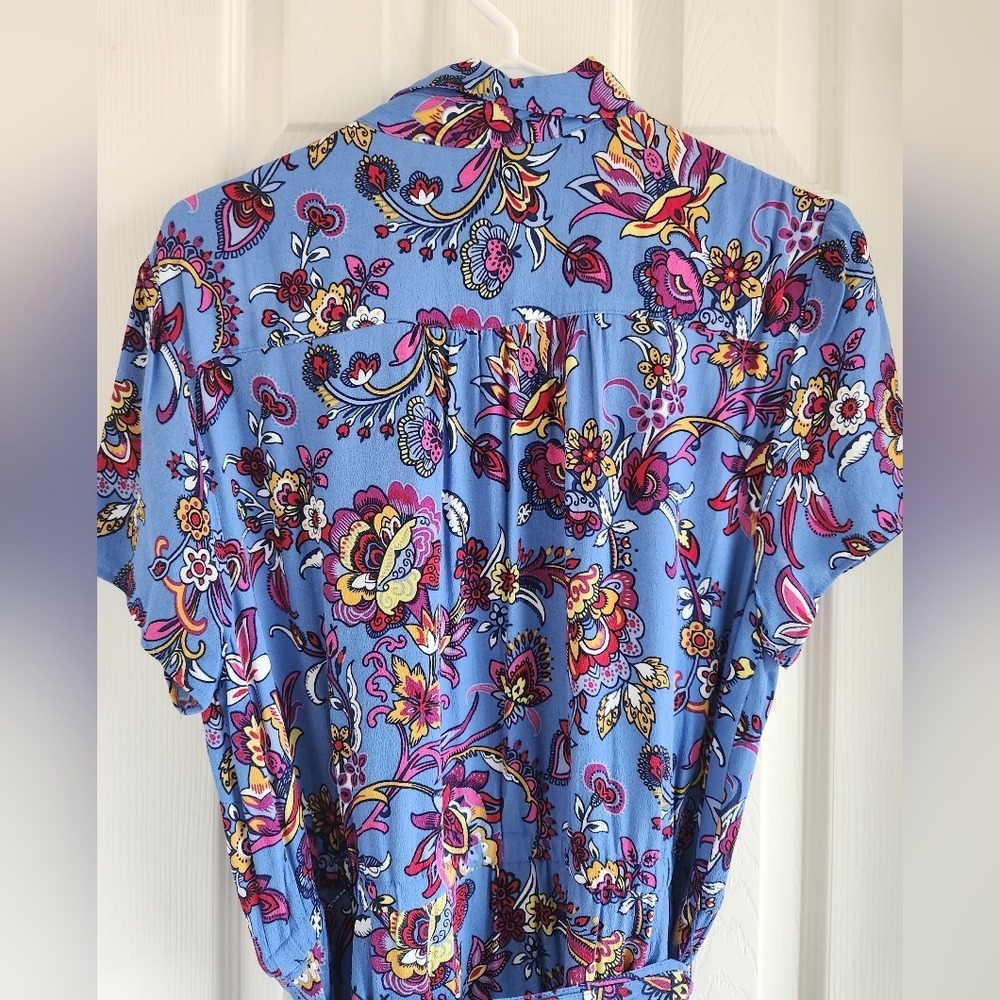 Talbots Floral Midi Shirt Dress 12 Button Front Tie Waist Fit Flare Cottagecore - Picture 5 of 12